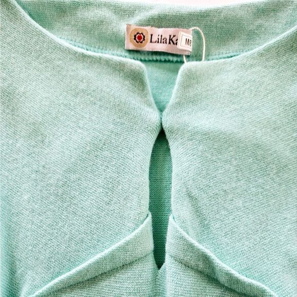 NWT Lila Kass Elegant Wool Mohair Belted Long Sleeve Midi Dress in Mint Green 8 - Picture 6 of 10